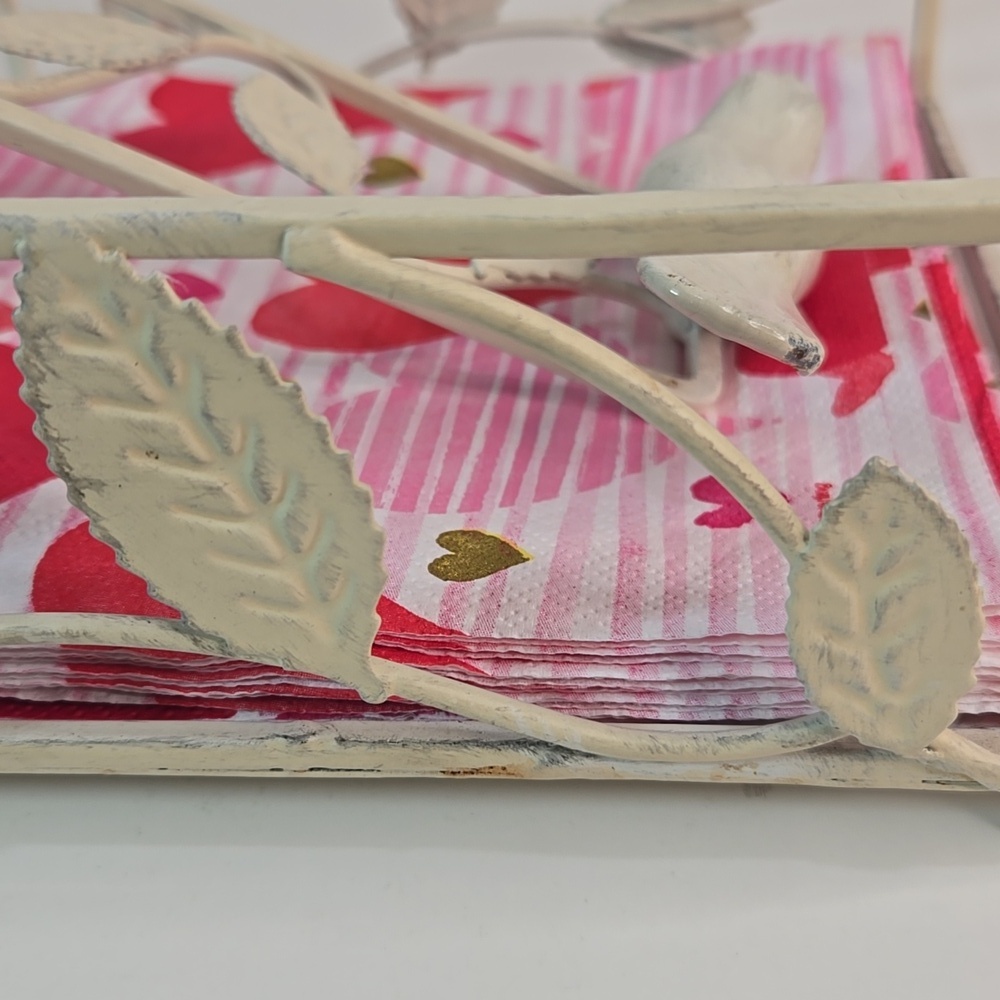Shabby Chic Cottage Cream/Off White Metal Napkin Holder with Bird Vine Design - Picture 5 of 11
